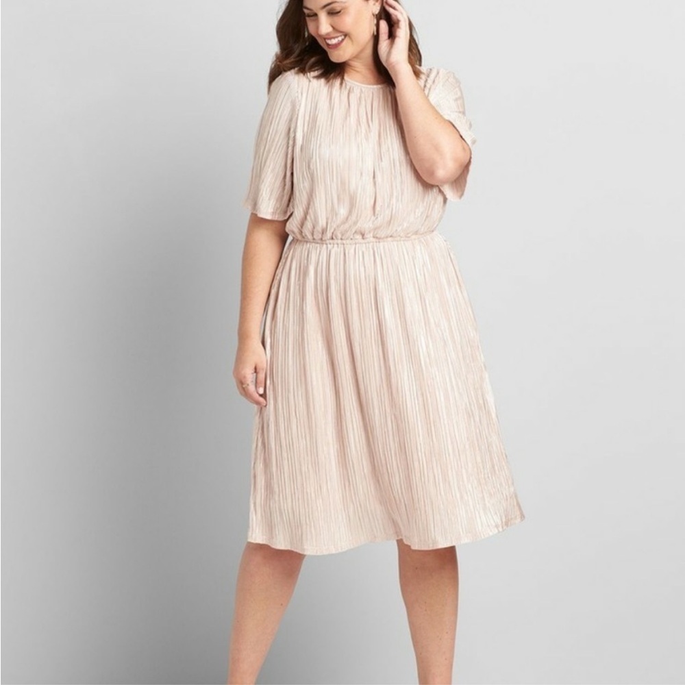 Lane Bryant Champagne Plisse Midi Dress
